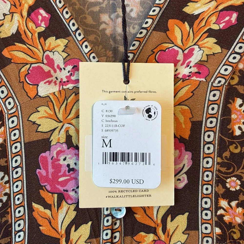 NWT💫Exclusive💫 Spell/Free People Madame Peacock Button Thru Gown in Coffee med - Picture 6 of 12